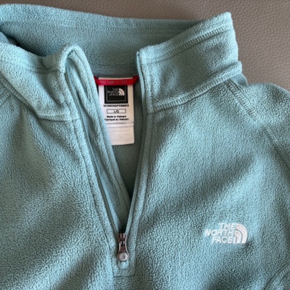 THE NORTH FACE sz L fleece sweater bluegrass teal long sleeves 1/4 front zip - Picture 5 of 11